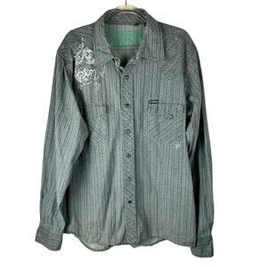 Southern Thread Pearl Snap Western Button Down Long Sleeve Shirt Size Large